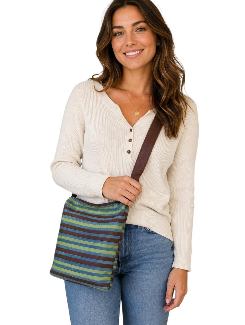 Ellington Suede Patchwork Crossbody Bag Boho Striped Leather Shoulder Purse